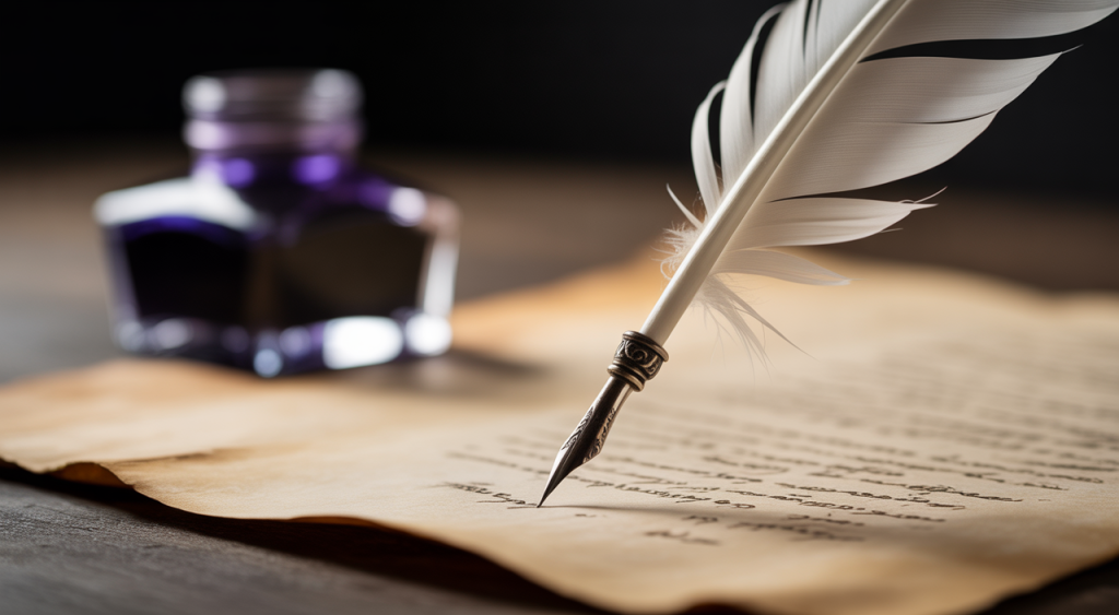 Historical academic editing quill writing on parchment