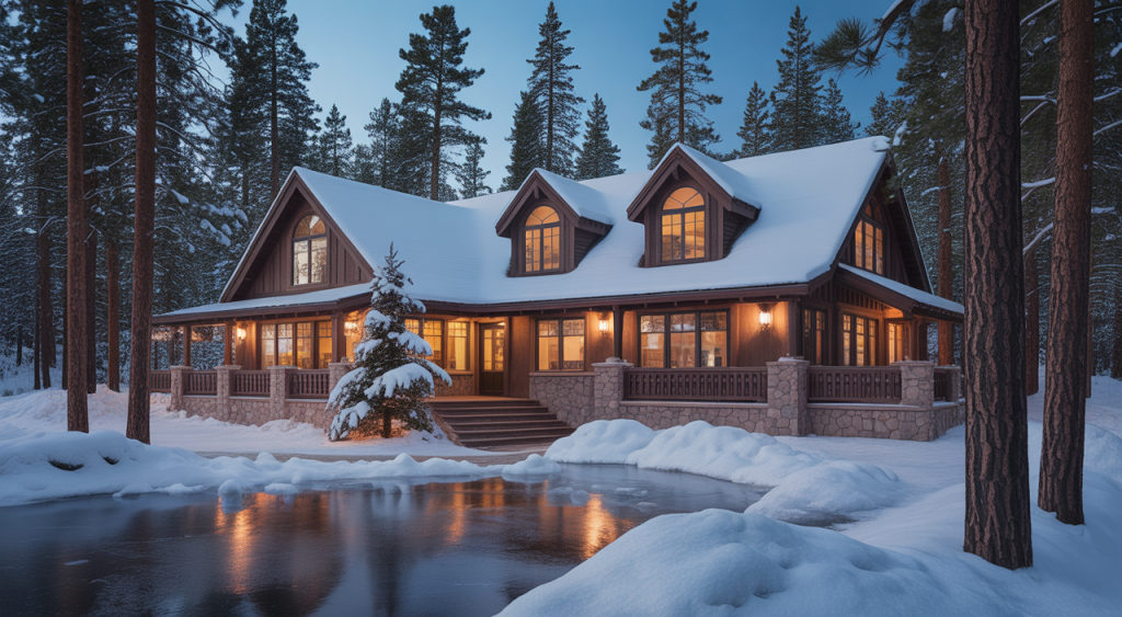 Cozy snow-covered lodge at Big Bear Lake