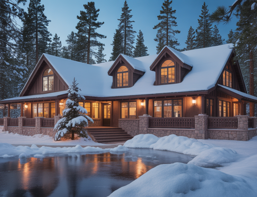 Cozy snow-covered lodge at Big Bear Lake