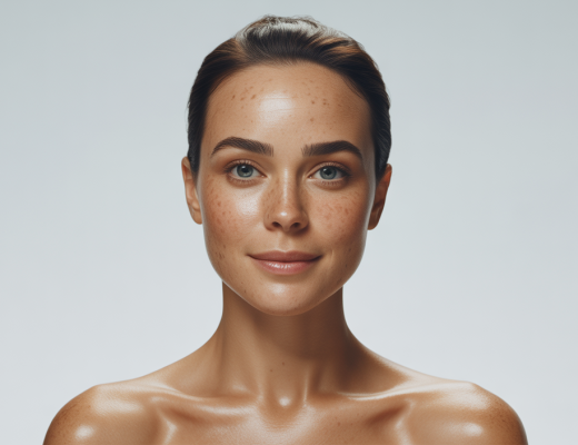 Close-up of a woman's radiant face with firm, youthful skin, representing the effects of skin tightening.