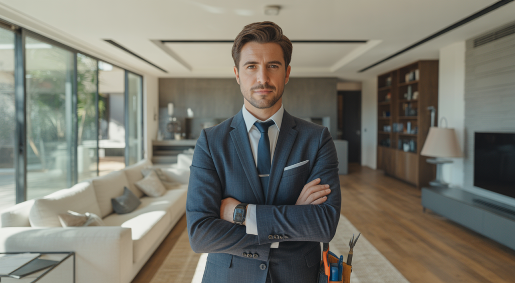 Professional handyman in a luxurious Atlanta home, ready for service