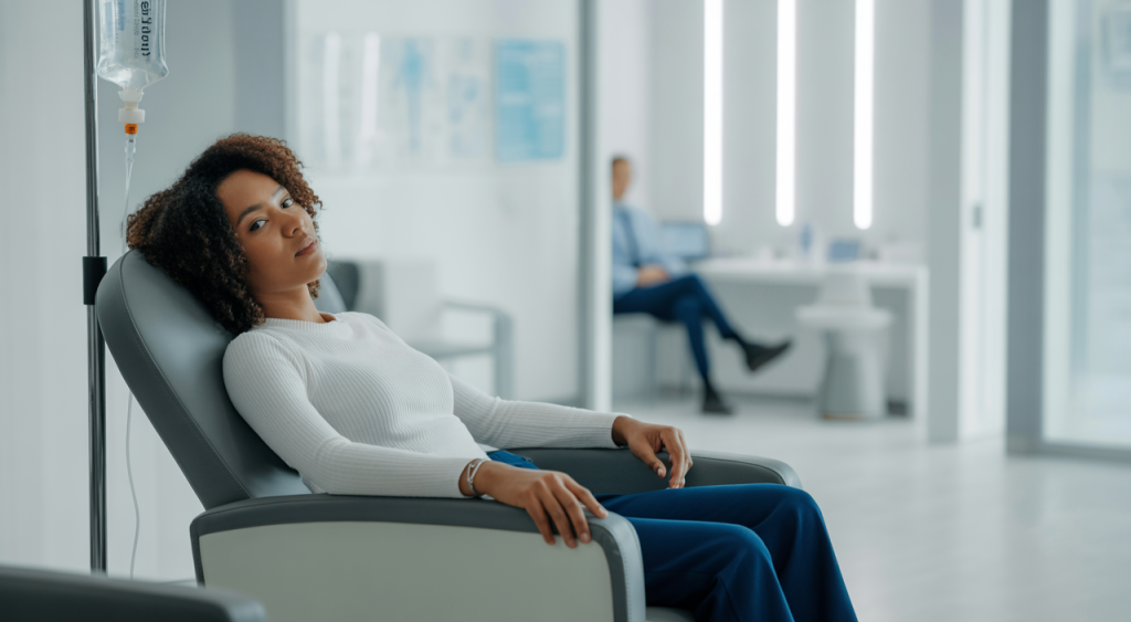 Urgent care IV therapy for rapid rehydration and wellness in a modern clinic setting.